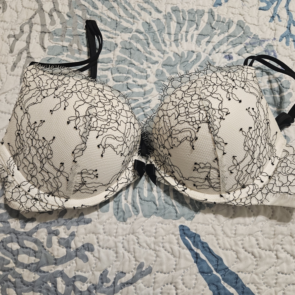 Victoria's Secret Black and White Lace Overlay Bra